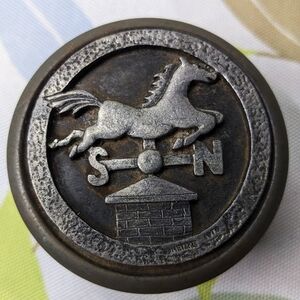 Metzke Vintage 1979 Tin? Trinket Box, Pewter Galloping Horse S-N Weathervane